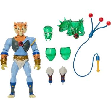 Imagem de Masters of the Universe Origins & ThunderCats Figura de ação articulada de 14 cm da Tygra, cruzamento dos anos 80, brinquedo com armadura intercambiável, um acessório de chicote com bolas e banda