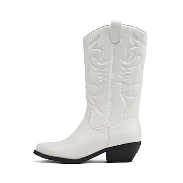 Imagem de Soda Reno Botas femininas caubói ocidental, bico fino, cano alto, com abas, Salto pu/preto branco, 8.5