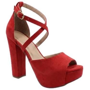 Imagem de Sandália Modarpe Meia Pata Salto Grosso Tiras M54 (Vermelho, BR, Adulto, Numérico, 36)