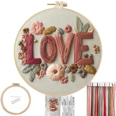 Imagem de FONNUY Kit de bordado I Love You para iniciantes, kits de padrões pré-estampados, presentes para ela, aniversário romântico para mulheres e homens, presentes de dia dos namorados, bordado, argola de