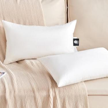 Imagem de KUSNUG Inserções de almofada lombar de penas orgânicas (30 x 50 cm, conjunto de 2) - revestimento 100% algodão, enchimento de penas e espuma viscoelástica, base decorativa retangular para sofá, cama e