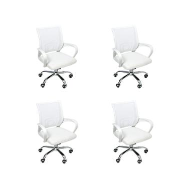 Imagem de Kit 4 Cadeiras de Escritório Begonia Mesh Ergonômica Branco