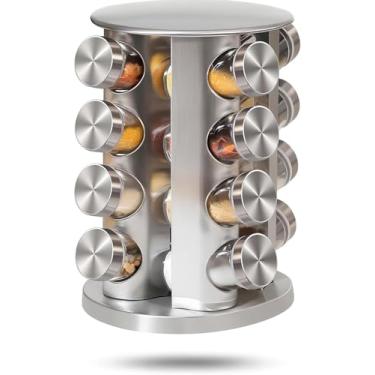 Imagem de Porta Condimentos Temperos Giratório com 16 Potes de Vidro e Tampa Inox Premium – Kit Completo para Armazenar Temperos na Cozinha com Suporte Giratório Resistente e Design Funcional