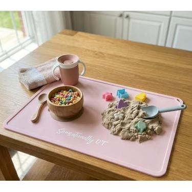 Imagem de Sensationally OT Jogo americano de silicone premium de 40,6 x 33 cm para crianças – antiderrapante, design fácil de limpar, jogo americano infantil para mesa de jantar, portátil, perfeito para