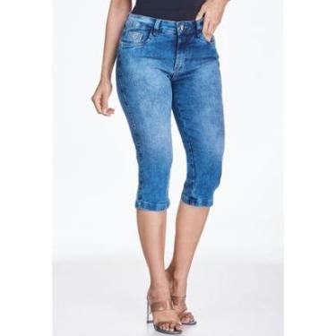 Imagem de Calça Jeans HNO Jeans Capri Cintura Alta Elastano Azul Claro-Feminino