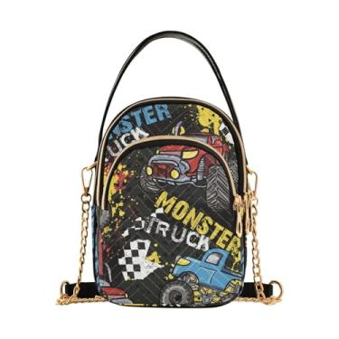 Imagem de Joisal Bolsa feminina pequena com desenho de pizza amarela, bolsa de ombro pequena, bolsas modernas de verão, Desenho de padrão de caminhão, 15*21*8cm