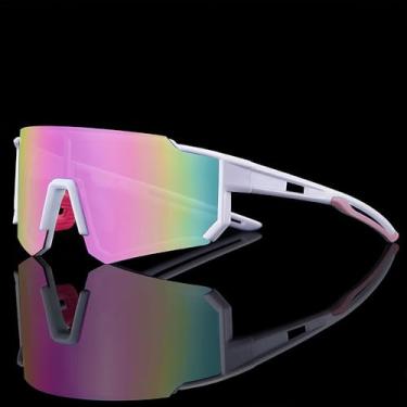 Imagem de Óculos de sol esportivos polarizados para homens e mulheres, óculos de proteção UV para dirigir, pesca, ciclismo, mountain bike (multicolorido, branco rosa)