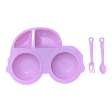 Imagem de Prato Infantil Bebê de Plástico - Acompanha garfinho e colher - KRI-60