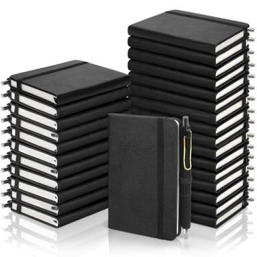Imagem de Aodaer 50 conjuntos de cadernos de bolso com canetas, 160 páginas, mini caderno de diário forrado de 9 x 13 cm A6 de couro capa dura com suporte de caneta para presentes de escritório escolar, preto