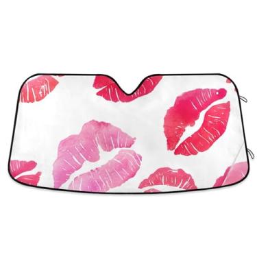 Imagem de Batom vermelho rosa beijo branco para-sol carro para-sol para-brisa personalizado retrátil caminhão auto carro sombra para para-brisa dianteiro S, 134.6 cm x 59.7 cm