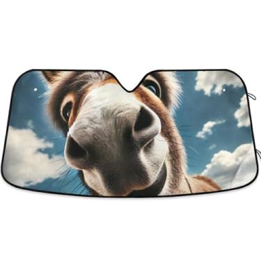 Imagem de Guarda-sol com estampa de burro fofo para para-brisa de carro bonito universal retrátil animal automotivo protetor solar M, 139,7 cm x 70,1 cm