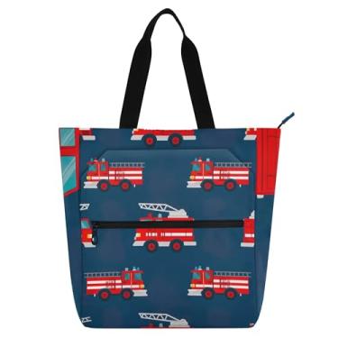 Imagem de Sacos de trabalho femininos com desenho de caminhões de bombeiros vermelhos, azul marinho, bolsa de lona com zíper, bolsa de praia, professores, livros, presentes