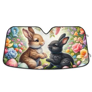 Imagem de Playful Easter Bunnies Spring Joy Guarda-sol de carro personalizado para para-brisa bonito retrátil dobrável capa de para-brisa automotivo protetor solar L, 144,8 cm x 80 cm