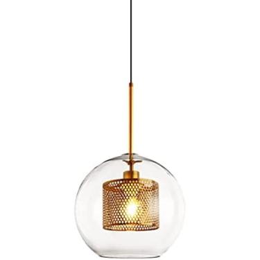 Imagem de Luminária Pendente Industrial Vintage 1 Luz Globo Luminárias Pendentes De Teto Com Abajur De Vidro Transparente Iluminação Suspensa Ajustável Única Para Bar Cozinha Sala De Jantar,Ouro,Redondo,YUY