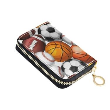 Imagem de Carteiras femininas de couro, porta-cartões, bloqueio de RFID, zíper ao redor, carteira de viagem com zíper, bolas esportivas de desenho animado, bolas de basquete