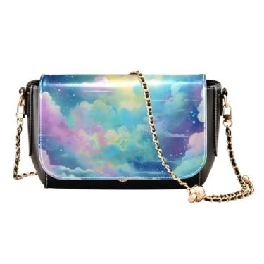 Imagem de GAIGEO Bolsa tiracolo feminina preta e marrom floral decorativa com alça de corrente dourada, Clouds and Stars in the Sky-3, One Size