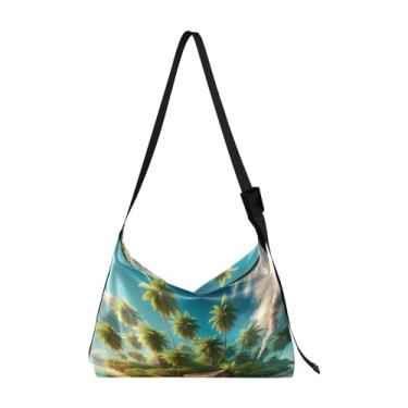 Imagem de Bolsa de ombro Hobo para sorvete e picolés aquarela, bolsa de ombro de couro, bolsa tiracolo masculina de couro, Ilha tropical, One Size