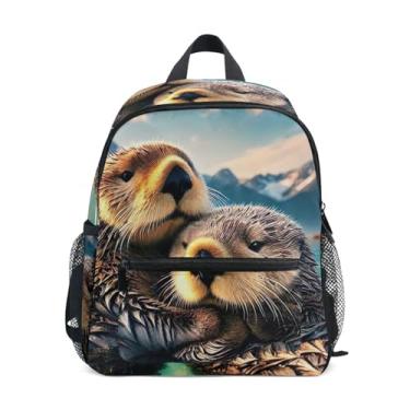 Imagem de GAIGEO Sea Otters Animal Cute Backpack for Baby 10x4x12 In, Toddler Backpack for Girls with Water Bottle Pockets, Whistle Buckle