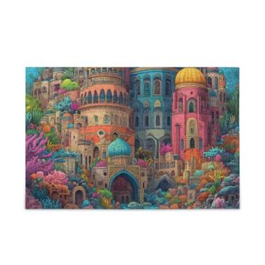 Imagem de Quebra-cabeça vibrante de paisagem urbana subaquática de 500 peças, jogos de quebra-cabeça adulto composto de papel e madeira com bolsa de armazenamento