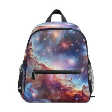 Imagem de Starry Nebula Galaxy Mini Toddler Backpack 10x4x12 In, Toddler Boy Backpack with Water Bottle Pockets, Whistle Buckle