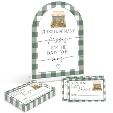 Imagem de Jogos de chá de panela - Fresh Off the Market How Many Kisses, 1 placa de acrílico em arco e 50 cartões de adivinhação, decoração de chá de panela, suprimentos de decoração de casamento Farmers Market