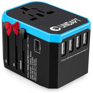 Imagem de Unidapt Adaptador universal de viagem, um carregador de parede internacional, adaptador de tomada CA com alimentação inteligente de 5,6 A e USB tipo C de 3,0 A para EUA, UE, Reino Unido, AUS (UA-101,