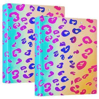 Imagem de Fichário de arquivo holográfico com estampa de leopardo, pasta de receitas espaçosa de 3 cm com 3 bolsos, ideal para escritório, escola, casa, pacote com 2