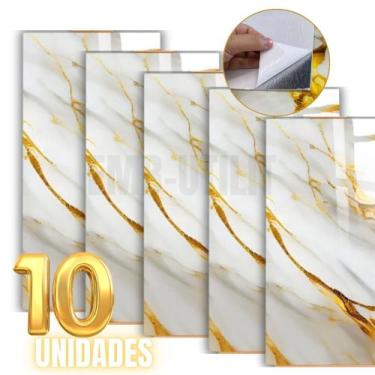 Imagem de Kit 10 Placas Adesivas Douradas 60x30cm Mármore 3D para Parede Autocol