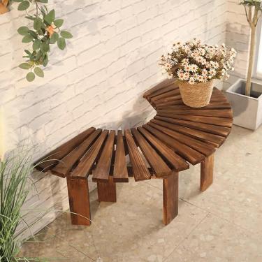 Imagem de Banco ao ar livre, banco de jardim, banco sem costas, banco de madeira para pátio, banco de jantar ao ar livre, banco natural curvo, para quintal, varanda, pátio, deck e entrada (marrom)