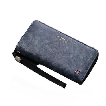 Imagem de Carteira masculina, carteira minimalista de couro PU para homens e meninos, carteira masculina de grande capacidade, carteira fina para cartões bancários, cartões de identificação, dinheiro, recibos