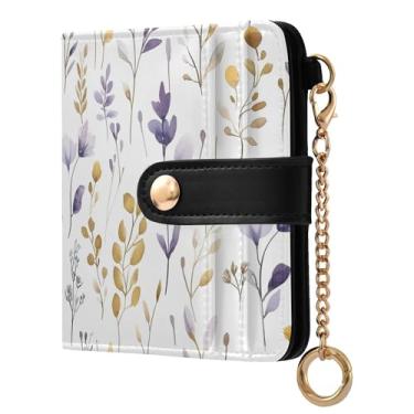 Imagem de SEHANY Carteira feminina elegante com flores roxas com bloqueio de RFID, compacto, porta-cartão de crédito de couro PU, dobrável para moedas, carteiras para mulheres e adolescentes