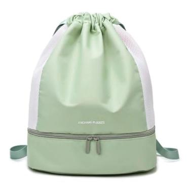 Imagem de Mochila Esportiva com Compartimento Duplo, Cordão de Fechamento, Cinza e Branco, Design Mesh Lateral (verde)