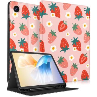 Imagem de Wazzasoft Capa para Samsung Galaxy Tab A9+ – Capa fólio inteligente com porta-lápis embutido, design fofo para tablet Samsung A9 Plus, capa de 11 polegadas (SM-X210/X216/X218), morangos