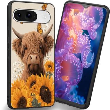 Imagem de RUUHLJLET Projetada para Google Pixel 10/10 Pro de 6,3 polegadas, capa fosca macia oferece proteção total (vaca highland girassol)