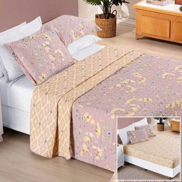 Imagem de Colcha + Jogo De Cama Bouti Estampado Casal 06 Peças 100% Poliéster - 