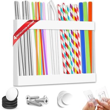 Imagem de Suporte de canudo de acrílico com 4 opções de montagem, fita adesiva dupla face, parafusos magnéticos, ganchos reutilizáveis, organizador de palha, recipiente de armazenamento para balcão de cozinha