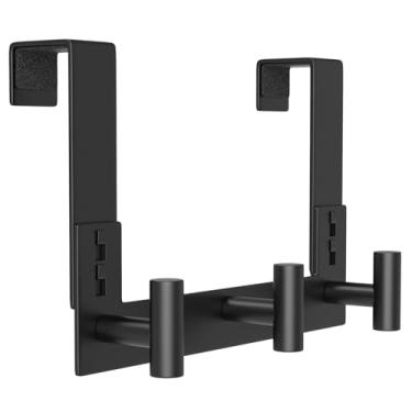 Imagem de PMMASTO Ganchos sobre a porta, serve para porta de 3,5 cm de espessura sem ganchos para organização de armário, banheiro, quarto, cabide para roupão de toalha de casaco (preto, 3 ganchos em T)