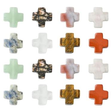 Imagem de LiQunSweet 24 peças, 8 estilos, pedras preciosas naturais em forma de cruz, pedras crucifixas, espaçadores soltos para joias DIY, artesanato, pulseira, colar, fabricação de brincos