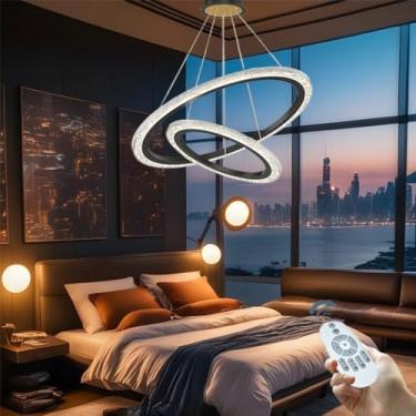 Imagem de Luminária pendente LED moderna e regulável para mesa de jantar, lustre de alumínio minimalista para sala de estar, estilo circular (Cor: Preto)