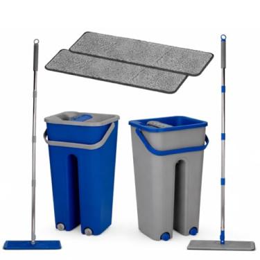 Imagem de Mop Flat Lava e Seca com Balde Duplo, Rotação 360°, 2 Refis de Microfibra e Cabo Ajustável