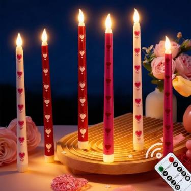 Imagem de Alphatool Velas sem chama, decorações de dia dos namorados para festas - luz de LED vermelha e rosa com temporizador para centros de mesa doméstica, funciona a bateria