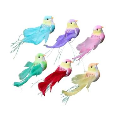Imagem de Ｂｅｓｇａ Conjunto de 6 enfeites de pássaros artificiais realistas com penas para artesanato, ideais para decoração de jardins, varandas, pátios e gramados.