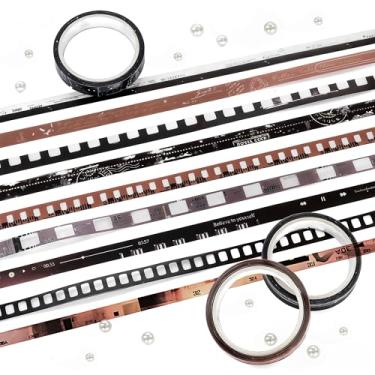 Imagem de Mayplous Conjunto com 9 Fitas Adesivas Filmstrip, Fita Decorativa PET Fina (7mm x 2m) – Decoração Vintage de Bordas para Scrapbooking, Journaling, Planners, Cartões e Artesanato DIY (Reel)