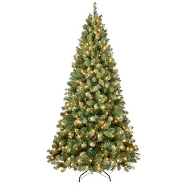 Imagem de Árvore de Natal artificial articulada de PVC com ponta redonda de 1,5 m com 200 luzes de tungstênio UL – 551 pontas de ramo, suporte de metal de 91 cm, configuração fácil – perfeita para decoração de