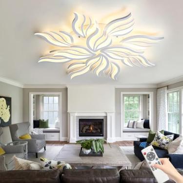 Imagem de Luminária de teto LED moderna para sala de estar, 115 W, 9600 lúmens, branca, dimerizável com controle remoto, temperatura de cor de 3000 K a 6500 K, ideal para quarto, cozinha e sala de jan
