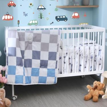 Imagem de SmoothNovelty Conjunto de cama de berço quadriculado com 5 peças, inclui lençol de berço, saia de cama e edredom para decoração de quarto de bebê