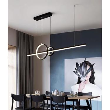 Imagem de Luminária pendente LED moderna, regulável e com controle remoto, para sala de estar, quarto, sala de jantar, altura ajustável, lustre minimalista de linha única para sala de jantar (preto)