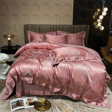 Imagem de Jogo de cama em algodão jacquard acetinado macio, tamanho Queen/King, com 6 lençóis e 4 fronhas (tamanho King).