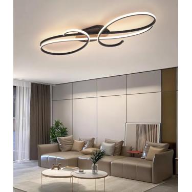 Imagem de Luminária de teto regulável com controle remoto, moderna, em LED, para sala de estar, quarto, iluminação inteligente, ideal para sala de jantar e cozinha (preta, 80 cm).