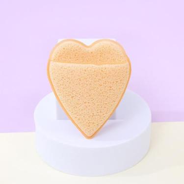 Imagem de 2 peças de esponja de limpeza facial em forma de coração, almofada de beleza esfoliante macia para lavagem diária de cuidados com a pele e remoção suave de maquiagem, amarelo claro